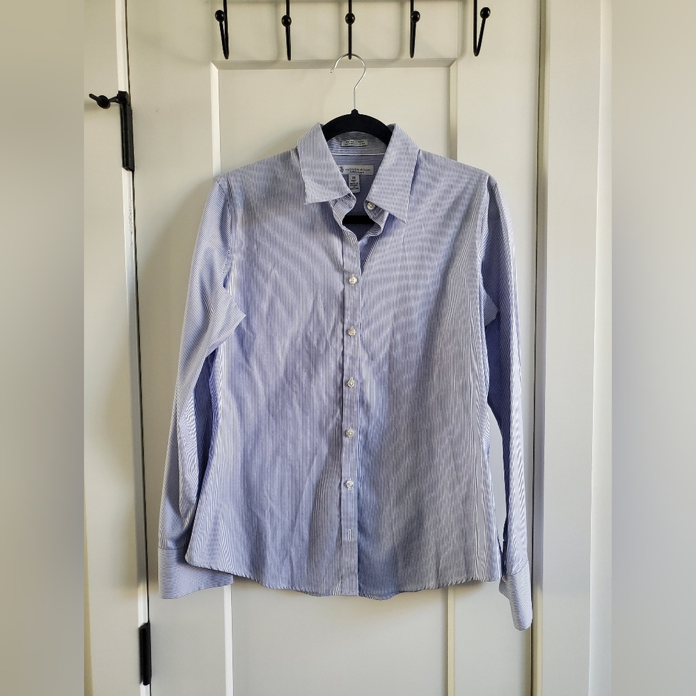 Hudson room fitted adjusted non iron blue and white striped button down …